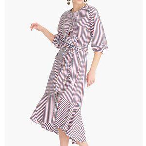 J. Crew Gabriola Red White Blue Striped Shirt Dress Poplin 6 Small Medium